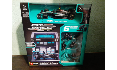 Diorama Garage Pit-stop Mercedes GP F1 W15 Lewis Hamilton 2024, масштабная модель, Mercedes-Benz, BBurago, scale43