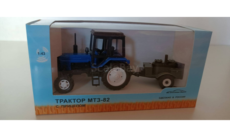 Трактор МТЗ-82 синий (капот металл-шасси пластик) с прицепом ’Кухня’ 1:43 160220 04, масштабная модель трактора, 1/43