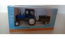 Трактор МТЗ-82 синий (капот металл-шасси пластик) с прицепом ’Тантал-8109’ 1:43 160220 03, масштабная модель трактора, 1/43