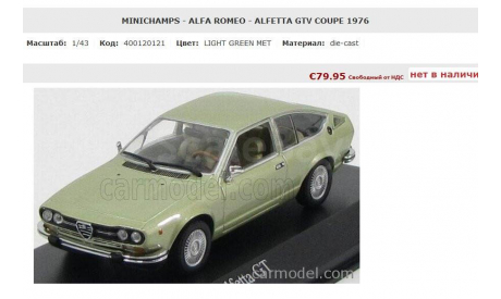 Alfa Romeo Alfetta GTV 1976, масштабная модель, Minichamps, scale43