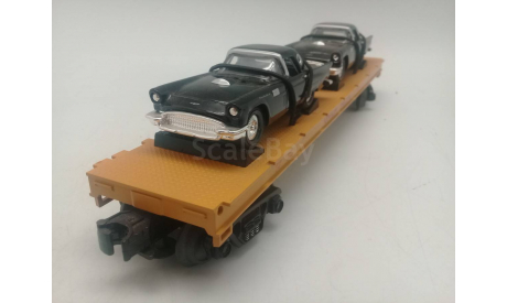 Грузовой вагон, платформа с автомобилями, железнодорожная модель
