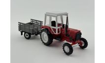 0246) Трактор МТЗ-82 Belarus с прицепом красный белый, масштабная модель, scale43