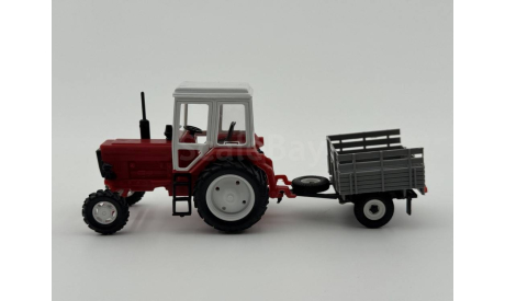 0246) Трактор МТЗ-82 Belarus с прицепом красный белый, масштабная модель, scale43
