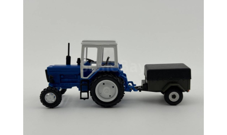 0243)Трактор МТЗ-82 Belarus с прицепом синий белый, масштабная модель, scale43