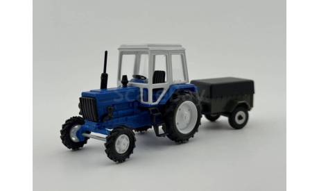 0243)Трактор МТЗ-82 Belarus с прицепом синий белый, масштабная модель, scale43