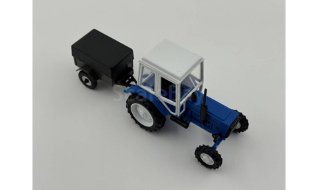0243)Трактор МТЗ-82 Belarus с прицепом синий белый, масштабная модель, scale43