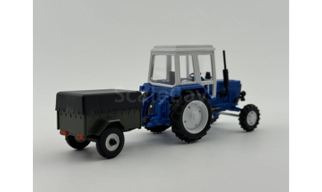 0243)Трактор МТЗ-82 Belarus с прицепом синий белый, масштабная модель, scale43