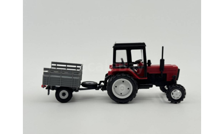0247) Трактор МТЗ-82 Belarus с прицепом красный черный, масштабная модель, scale43