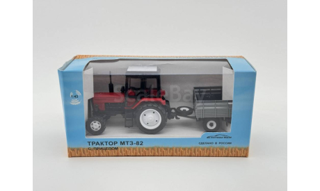 0247) Трактор МТЗ-82 Belarus с прицепом красный черный, масштабная модель, scale43