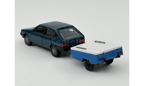 0207) Волжский 2109 с прицепом скиф, масштабная модель, scale43