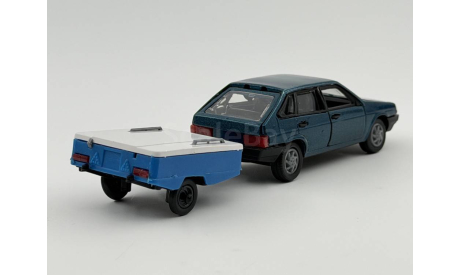 0207) Волжский 2109 с прицепом скиф, масштабная модель, scale43