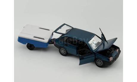 0207) Волжский 2109 с прицепом скиф, масштабная модель, scale43