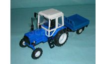 Трактор МТЗ-82 с прицепом (синий) с зерк., масштабная модель, scale43, Компаньон