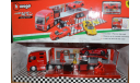 FERRARI Truck F1 Car Transporter Team Ferrari Corse Clienti With Set Fxx-k N10 (2015) + Figure Service Mobile Mechanic, Red, масштабная модель, BBurago, scale43