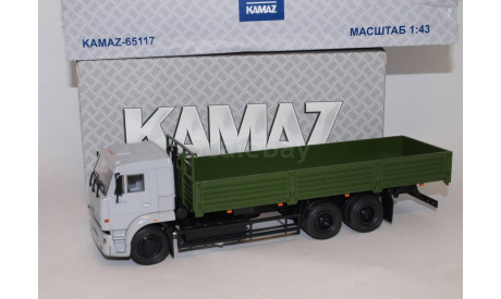 КАМАЗ-65117 бортовой, серый / зеленый, масштабная модель, 1:43, 1/43