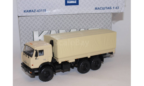КАМАЗ-43118 6x6 бортовой с тентом, бежевый, масштабная модель, scale43