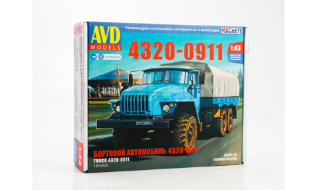 Сборная модель УРАЛ-4320-0911 бортовой с тентом 1397AVD, сборная модель автомобиля, AVD Models, scale43