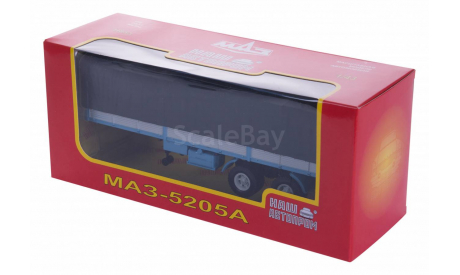 H853 МАЗ 5205А полуприцеп с тентом, голубой с серым, масштабная модель, scale43, Наш Автопром