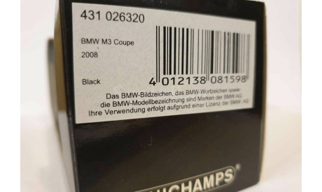 BMW M3 E92 (Minichamps 1:43) Black, масштабная модель, scale43