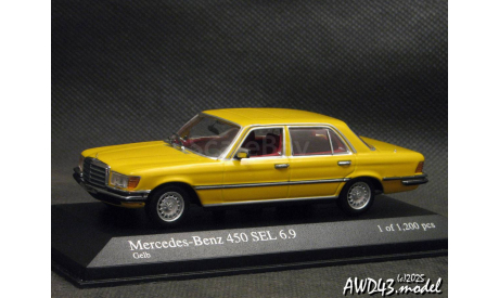 Mercedes S-class 450 SEL 6.9 W116 1974 yellow 1-43 Minichamps 430039208, масштабная модель, scale43, Mercedes-Benz