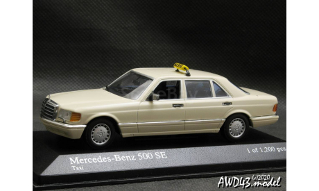 Mercedes 500 SE W126 1979 Taxi beige 1-43 Minichamps 430039395, масштабная модель, scale43, Мinichamps, Mercedes-Benz
