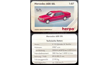 Mercedes 600 sel  Herpa Private Collection, масштабная модель, Mercedes-Benz, Herha, scale87