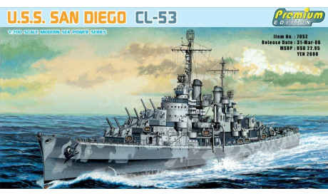 Корабль USS San Diego CL-53 масштаб 1:700, сборные модели кораблей, флота, Dragon