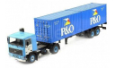 VOLVO F10 c полуприцепом-контейнеровозом и 20-футовыми контейнерами ’P & O’ 1983 Blue, масштабная модель, IXO, 1:43, 1/43