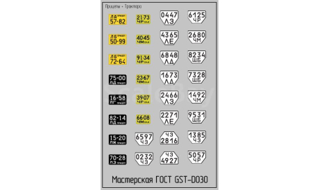 Набор декалей Номерные знаки для Прицепов и тракторов Вариант 1, фототравление, декали, краски, материалы, Мастерская ГоСТ, scale43