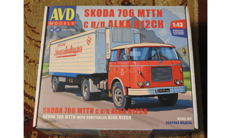 7067 SKODA-706 MTTN с полуприцепом ALKA-N12CH, сборная модель автомобиля, AVD Models, scale43, Škoda