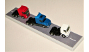 1/87 Herpa SCANIA 143M (4x2) white, Scania 124L 400 (6x4) blue, Scania R520 V8 (6x2) red - Set 3 Trucks, Hand made, Limited Edition, масштабная модель, OLM Design (Herpa KIT), scale87