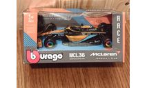 РАСПРОДАЖА!!! McLaren – Mercedes MCL 36 #4, 2022 Lando Norris (Formula 1 F1), масштабная модель, BBurago, scale43