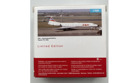 1:500 CSA Czechoslovak Airlines Tupolev TU-134A, масштабные модели авиации, Туполев, Herpa, scale500