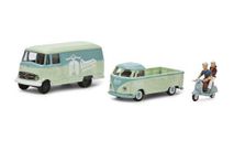 1 87 Set ’VESPA’ (MB L319 Kasten, VW T1 Pritsche und 1 Vespa mit 2 Figuren), масштабная модель, Schuco, scale87, Volkswagen