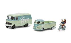 1 87 Set ’VESPA’ (MB L319 Kasten, VW T1 Pritsche und 1 Vespa mit 2 Figuren)