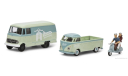 1 87 Set ’VESPA’ (MB L319 Kasten, VW T1 Pritsche und 1 Vespa mit 2 Figuren), масштабная модель, Schuco, scale87, Volkswagen