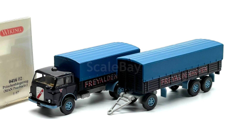 1:87 MAN Pausbacke Pritschenhängerzug ’Freyaldenhoven’, масштабная модель, wiking, scale87