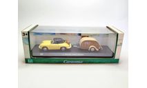 Porsche 356B и прицеп-кемпер ’Woody’ 1960 с фигурками (жёлтый / коричневый) Порше Cararama М.0534, масштабная модель, Bauer/Cararama/Hongwell, scale43