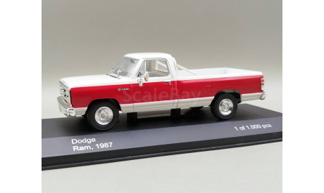 Dodge RAM 1987 пикап (белый/красный) Додж White Box М.0744, масштабная модель, WhiteBox, scale43