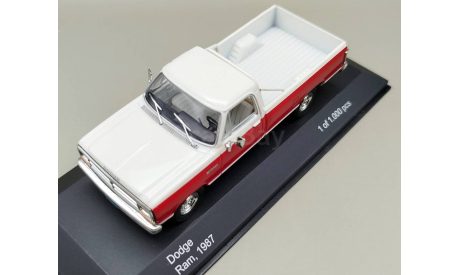 Dodge RAM 1987 пикап (белый/красный) Додж White Box М.0744, масштабная модель, WhiteBox, scale43