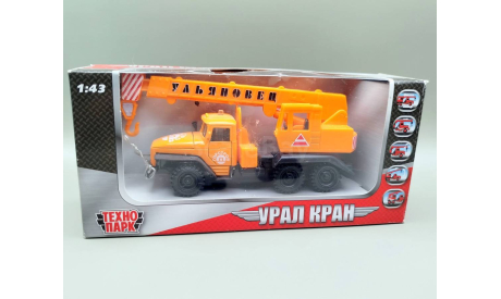 УРАЛ автокран (оранжевый) Игрушка Технопарк М.1061, масштабная модель, scale50