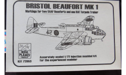 Бомбардировщик – торпедоносец Bristol Beaufort Mk.1 High Planes 1/72 Пулемёты, стойки шасси и пр. - металл.