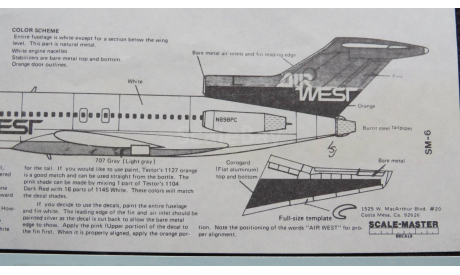 Декаль Boeing 727 -193 Air West   Scale –Master SM-6 1/144 возможен обмен, сборные модели авиации, Scale – Master, scale144