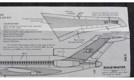 Декаль Boeing 727 - 78 British West Indian Airlines     Scale –Master  SM-5 1/144, масштабные модели авиации, Scale – Master, scale144