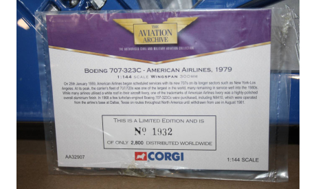 Boeing 707-323C American Airlines 1979,Corgi, масштабные модели авиации, scale144