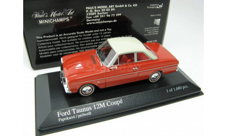 FORD TAUNUS 12M COUPE 1962 RED, масштабная модель, 1:43, 1/43, Minichamps