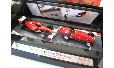 Formula 1 Alonso & Gonzalez Ferrari 150 Italia & 375 F1 60 Years of Victories RARE!, масштабная модель, Mattel Hot Wheels, scale43