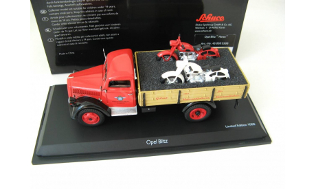 Opel Blitz Pritsche with 2 Horex motorcycles red /black/white. Редкий Шуко!, масштабная модель, SCHUCO, scale43