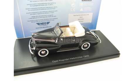 Opel Kapitan Hebmuller Cabriolet black 1940 г., масштабная модель, 1:43, 1/43, Neo Scale Models