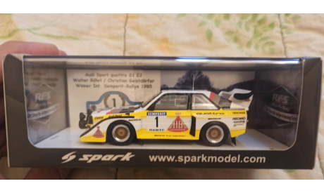 Audi Sport Quattro S1, 1985 Semperit Rally, Walter Rohrl,, масштабная модель, Spark, 1:43, 1/43